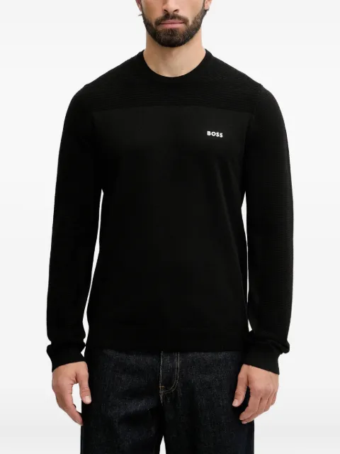 BOSS logo-print textured sweater