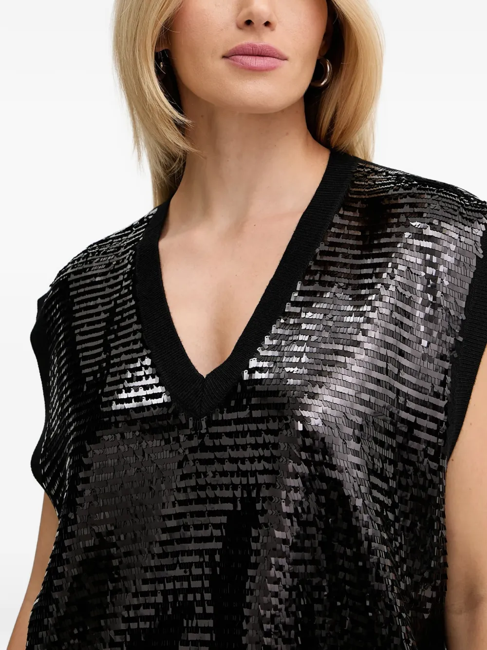 Armani Exchange Top met pailletten en V-hals Zwart