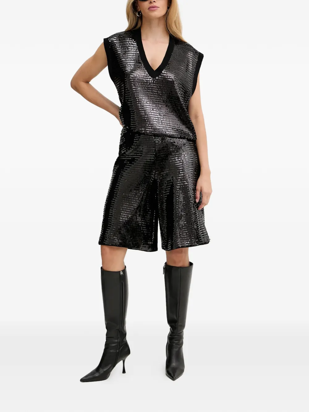  Armani Exchange Sequin V-neck Vest - Black 