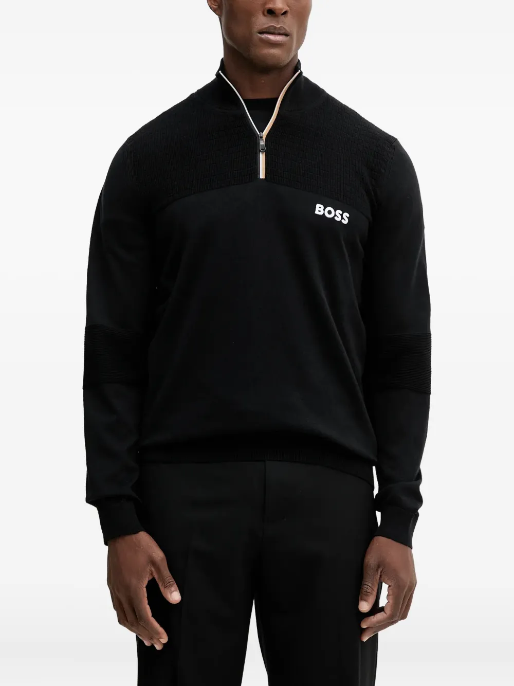 BOSS zip-up logo-print sweater | Black | Image 1