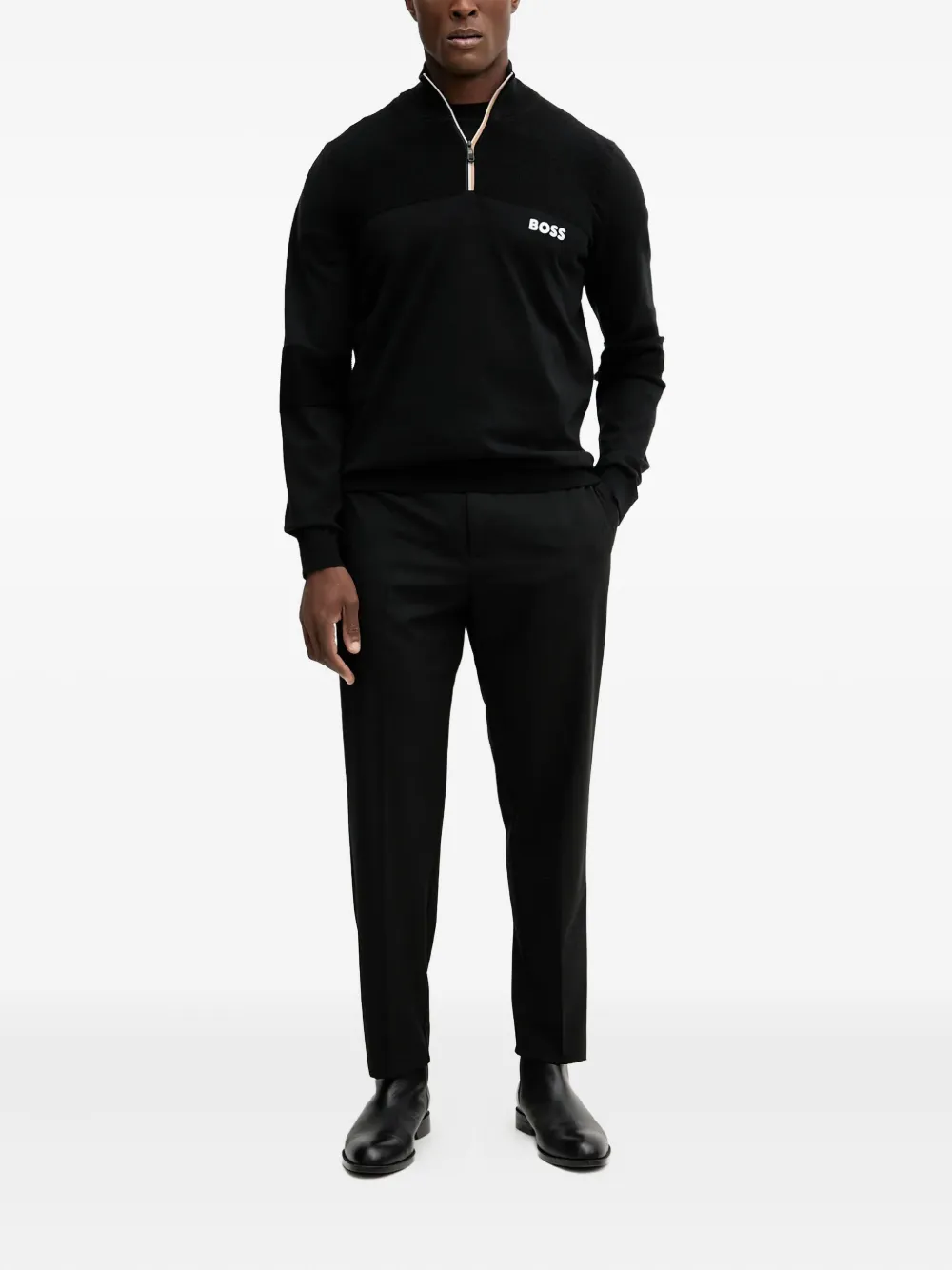 BOSS Trui met logoprint - Zwart