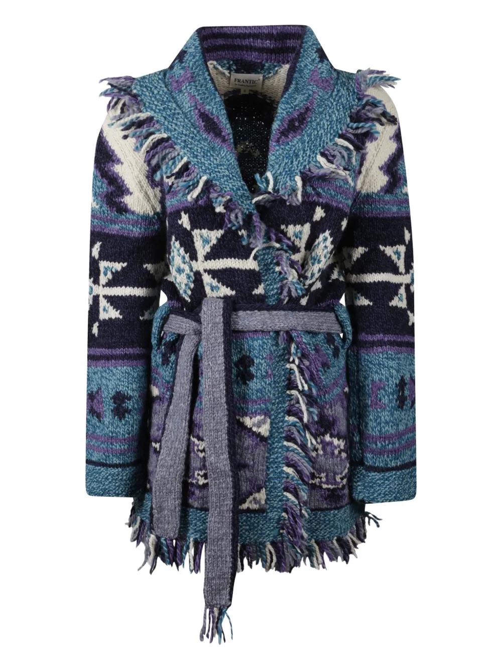 FRANTIC Venezia fringed belted cardigan | Blue | Image 1