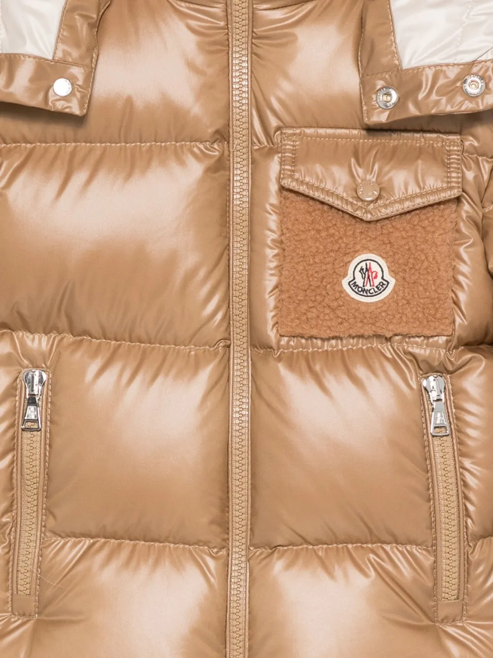 Moncler Enfant Yule donsjack met capuchon Bruin