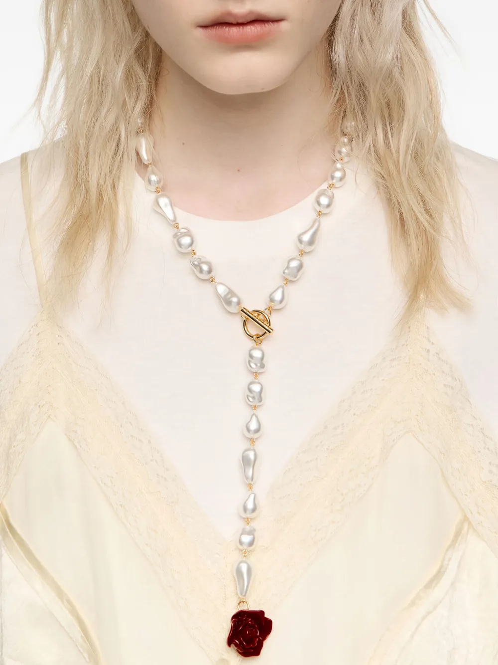 Bimba y Lola Halsketting met glazen roos - Wit