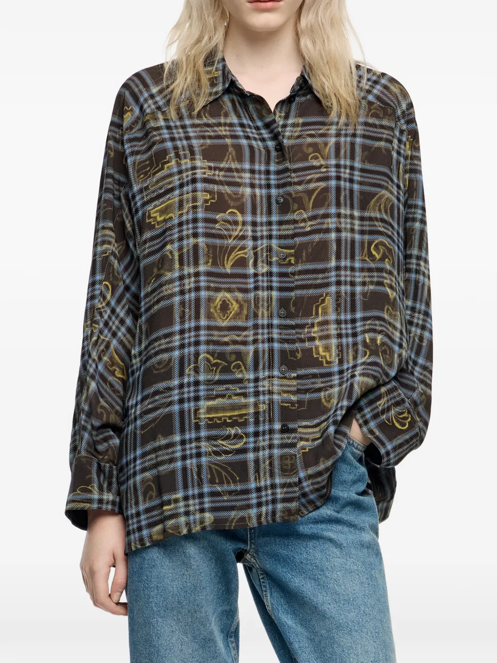 Bimba Y Lola Plaid-print Shirt In Green