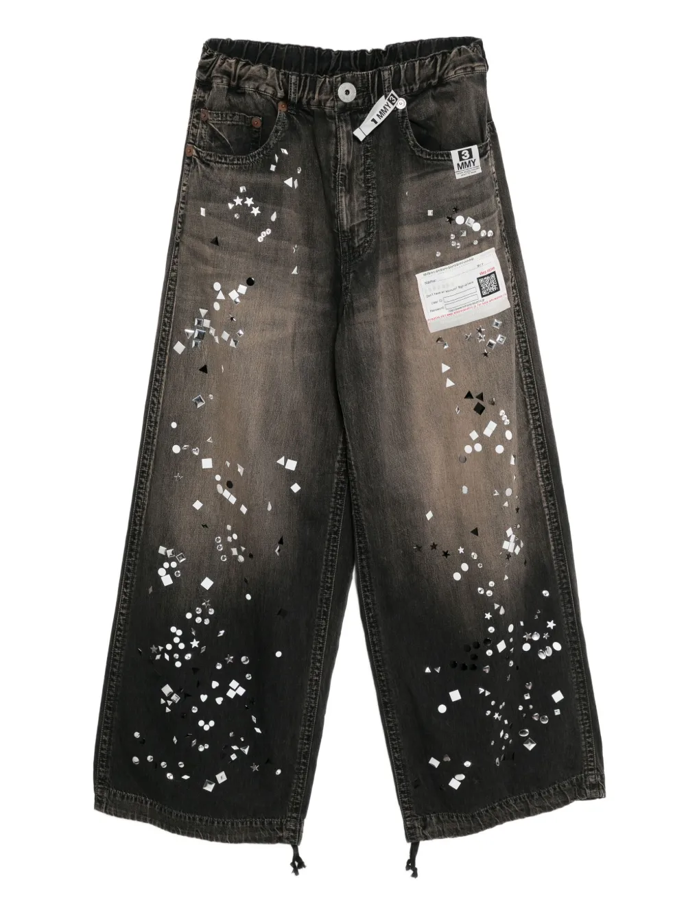 Maison MIHARA YASUHIRO ラインストーン ワイドジーンズ - ブラック Maison MIHARA YASUHIRO ラインストーン ワイドジーンズ - ブラック