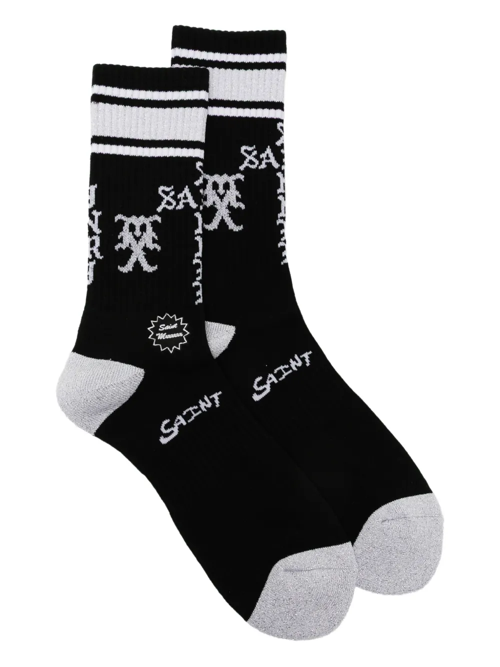 SAINT MXXXXXX stripe logo-embridered socks - Nero