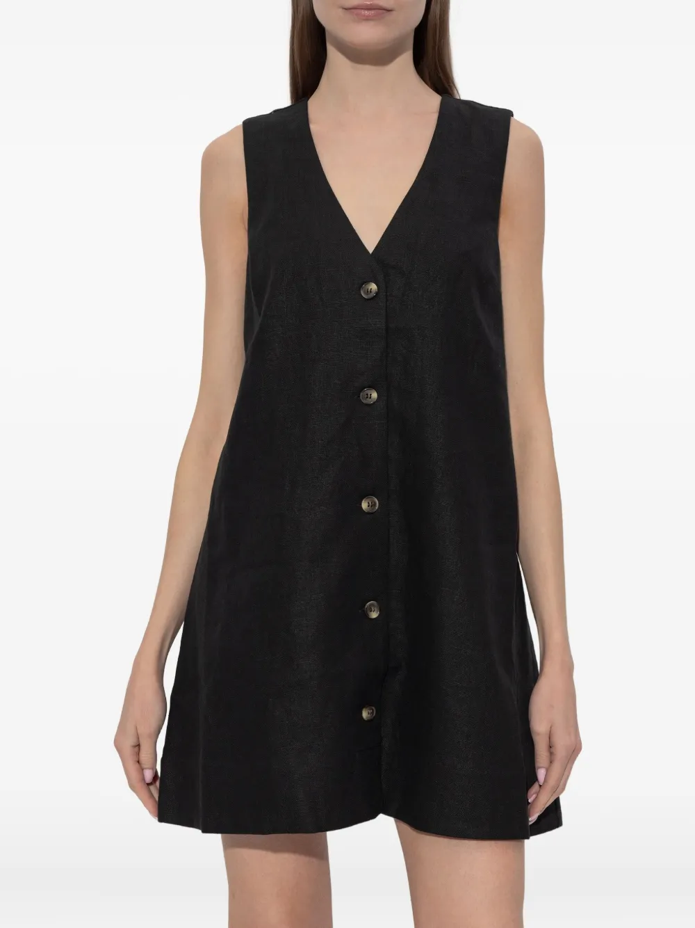 Posse Nancy Button-up Sleeveless Mini Dress In Black