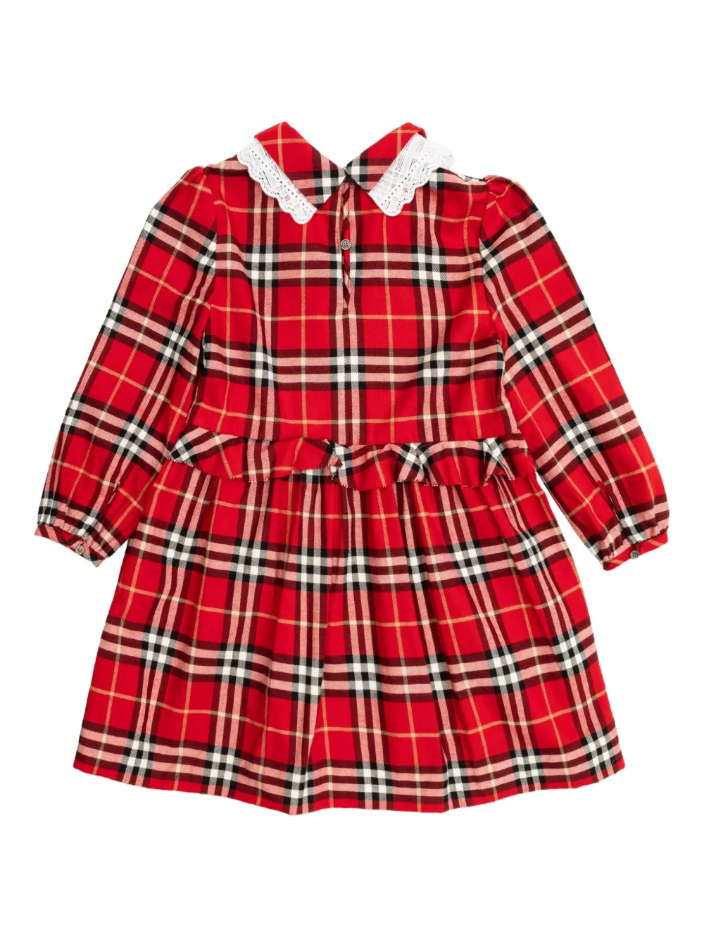 Burberry Kids Geruite jurk met kanten kraag Rood