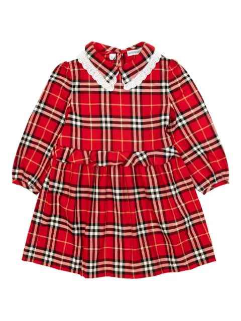 Burberry Kids vestido a cuadros con cuello de encaje