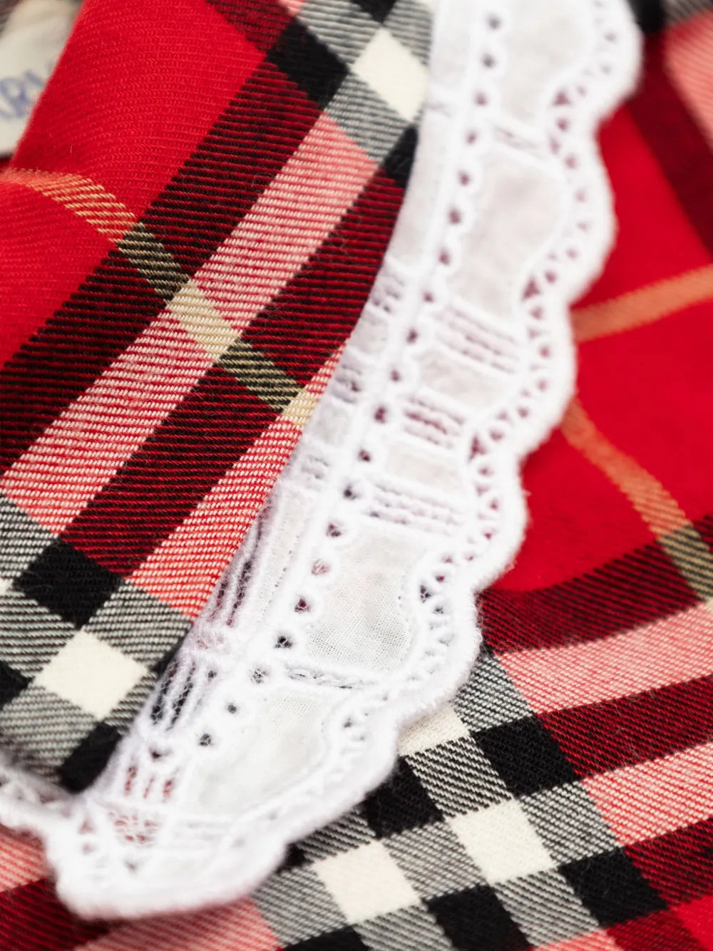 Burberry Kids Geruite jurk met kanten kraag Rood