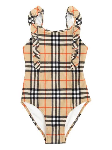 Burberry Kids ruffled check-pattrern swimsuit