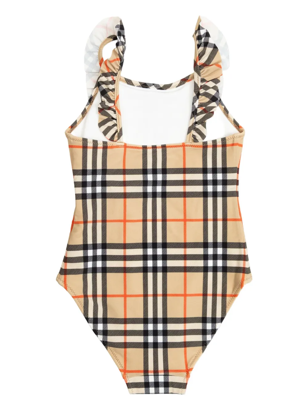 Burberry Kids Geruit badpak met ruches Beige