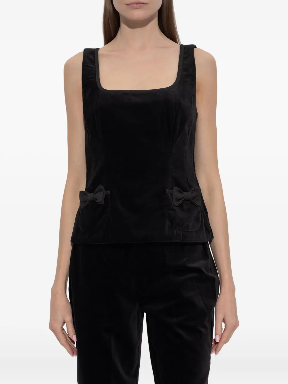 Posse Quincy Bow-detail Cotton Velvet Top In Black