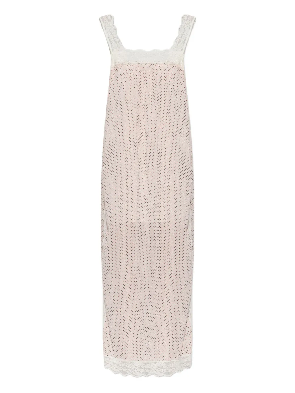 Posse Marlowe Polka-dot Lace-trim Midi Dress In Pink