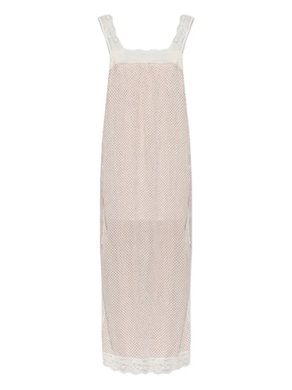 Posse Marlowe polka-dot lace-trim Midi Dress | Neutrals | FARFETCH