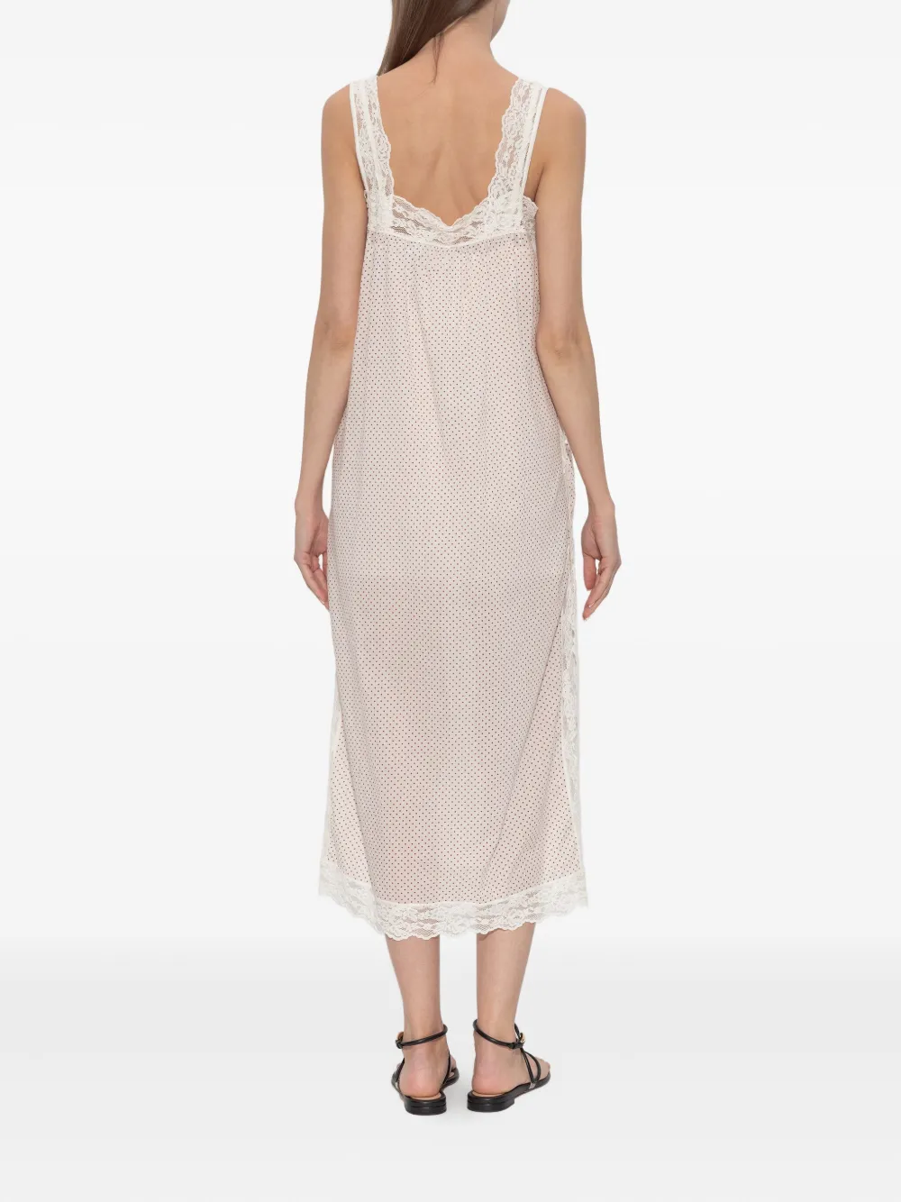 Posse Marlowe Polka-dot Lace-trim Midi Dress In Pink