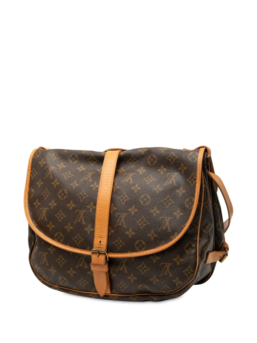 Pre-owned Louis Vuitton 1990 Monogram Saumur 35 Crossbody Bag In Brown