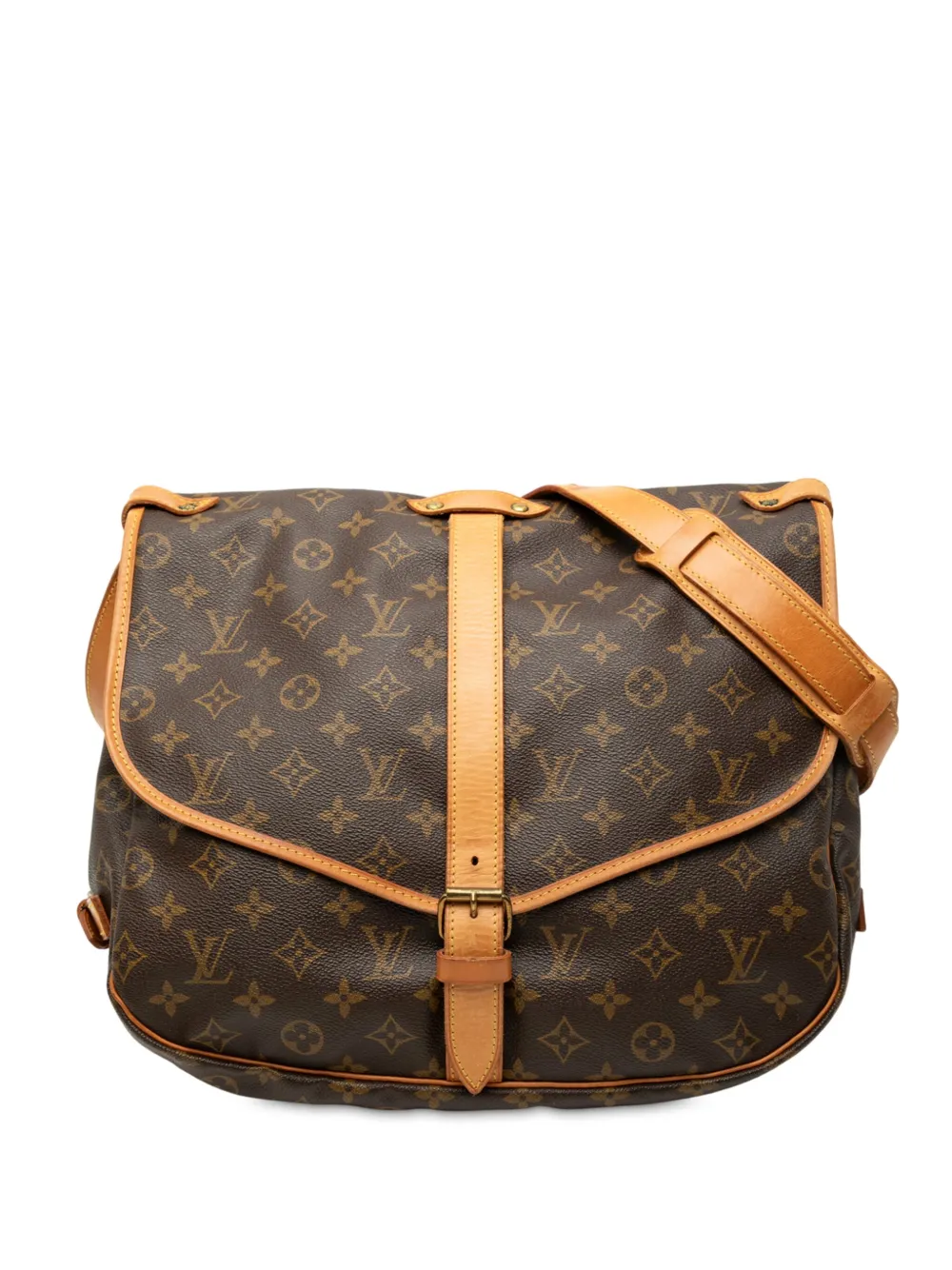Pre-owned Louis Vuitton 1990 Monogram Saumur 35 Crossbody Bag In Brown