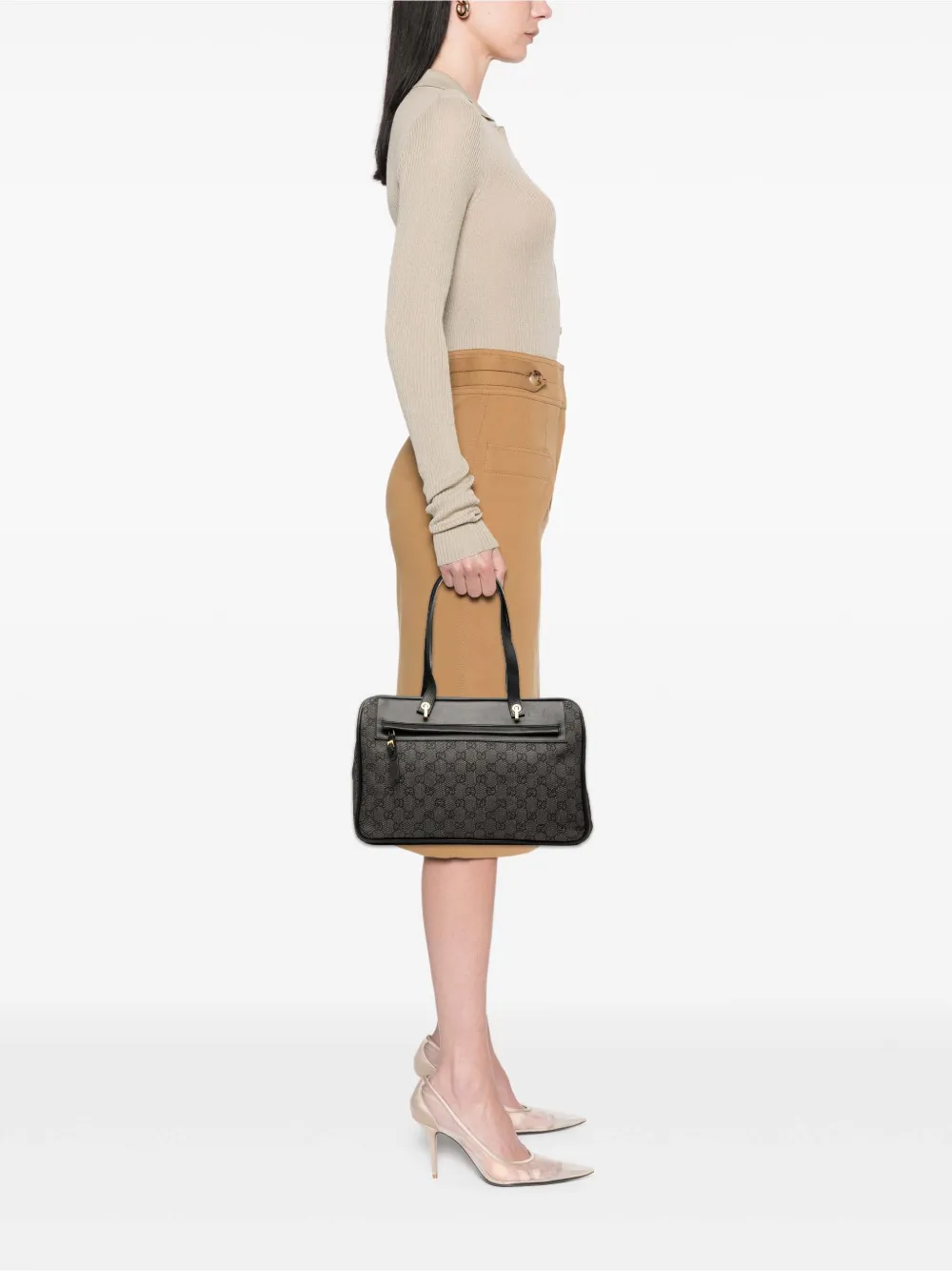Pre-owned Gucci 2000-2015 Gg Denim Shoulder Bag In Gray