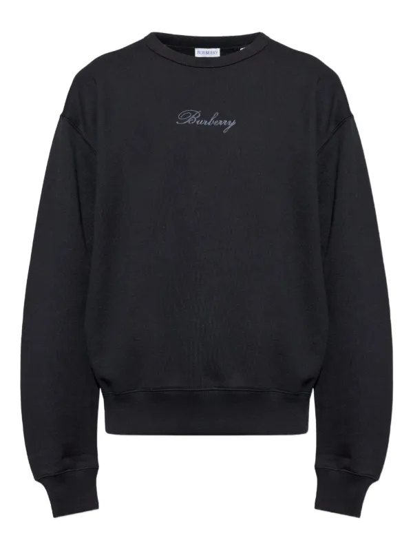 Burberry Check Cursive Logo Cotton Sweatshirt | Black | FARFETCH JO