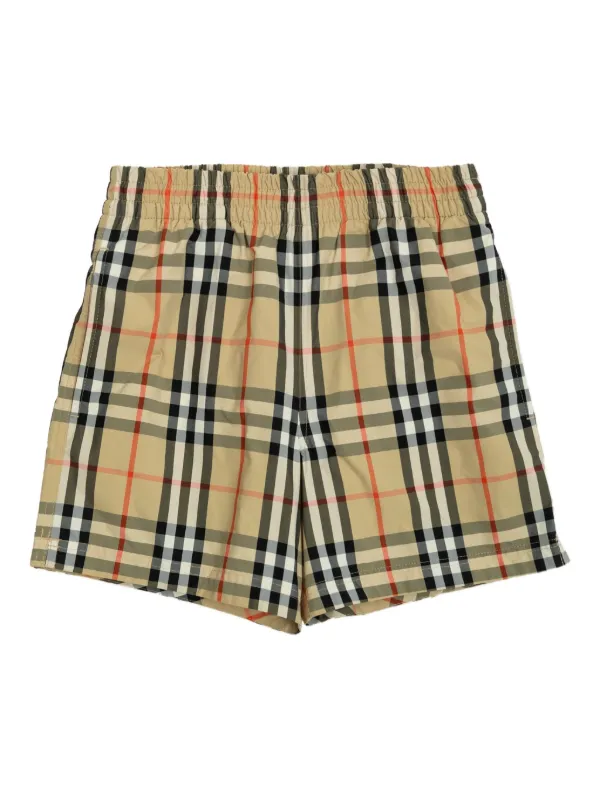 BURBERRY キッズ コントラスト チェック ストレッチナイロン ビキニ Burberry Kids check-pattern Swim Shorts | Neutrals | FARFETCH