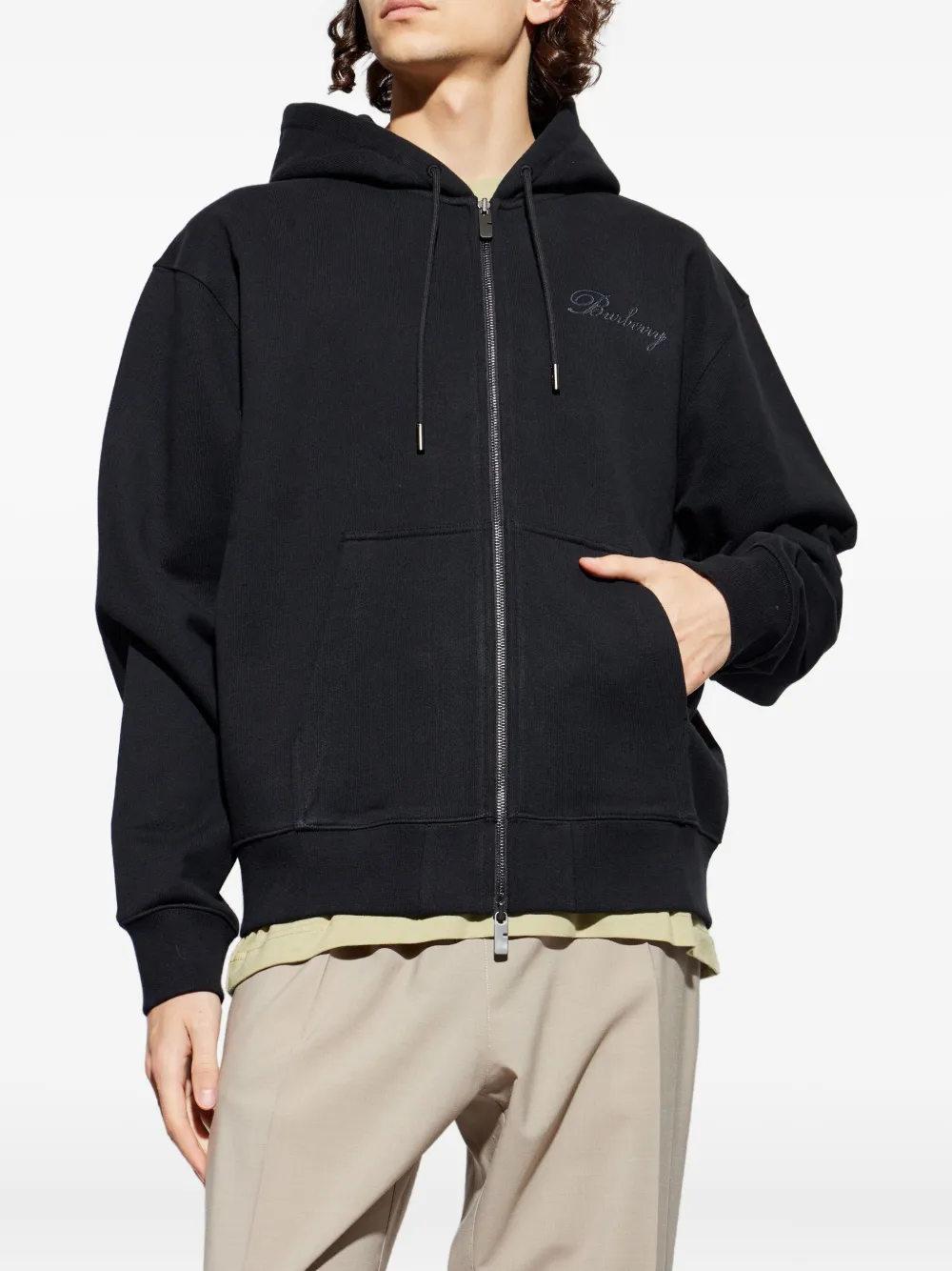 Burberry Hoodie met logo en rits Zwart