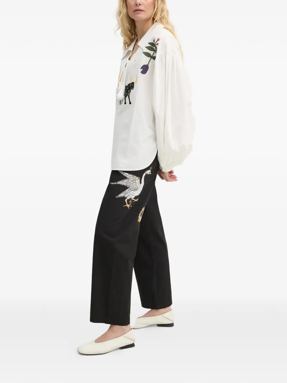 Sleeper Broek met borduurwerk - Zwart