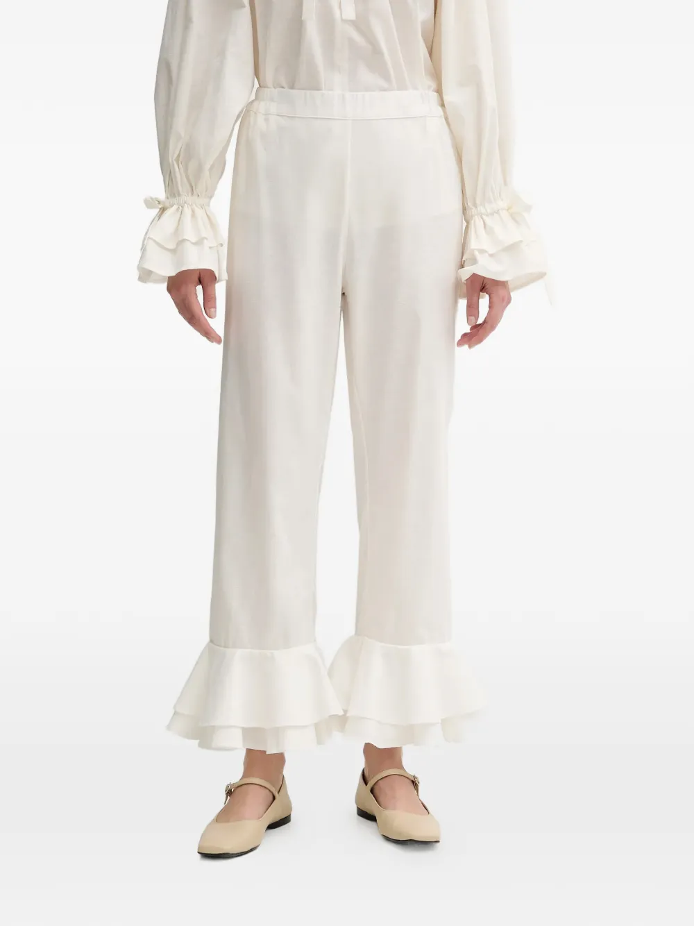  Sleeper Tie Ruffled Loungewear Set (set Of Two) - White 