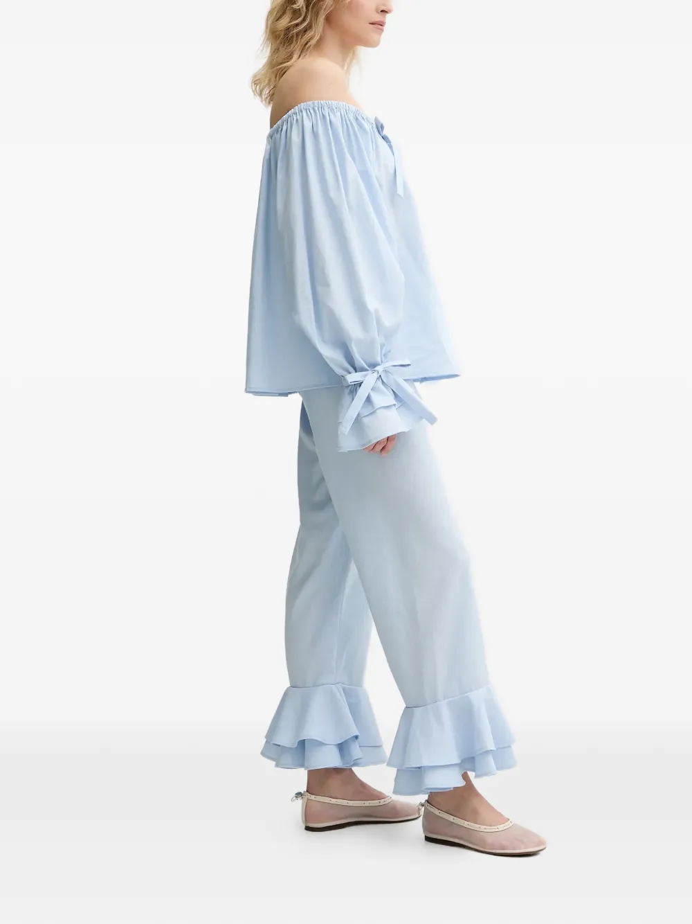  Sleeper Tie Ruffled Loungewear Set (set Of Two) - Blue 