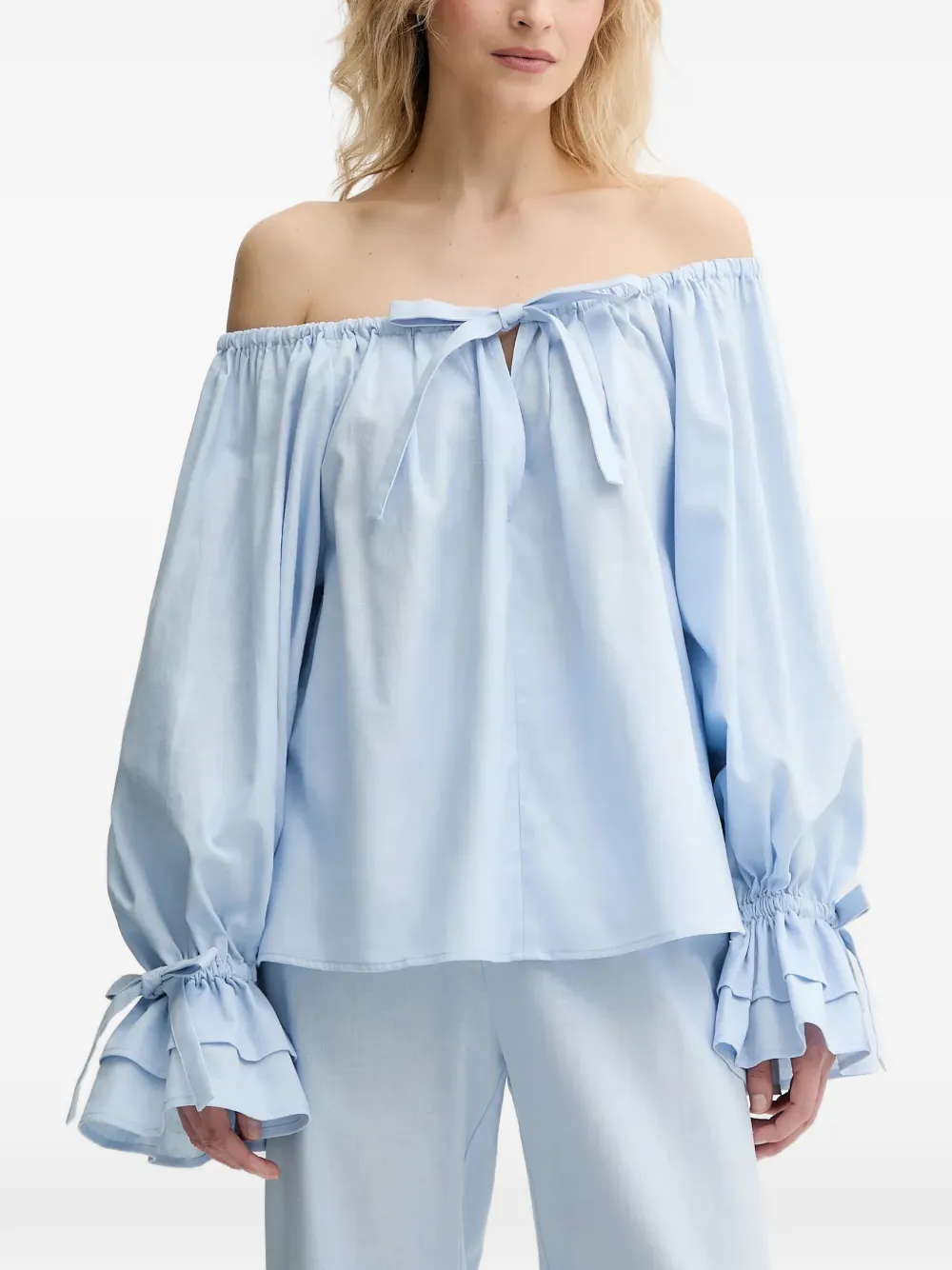 Sleeper Tie Ruffled Loungewear Set (set Of Two) In Blue