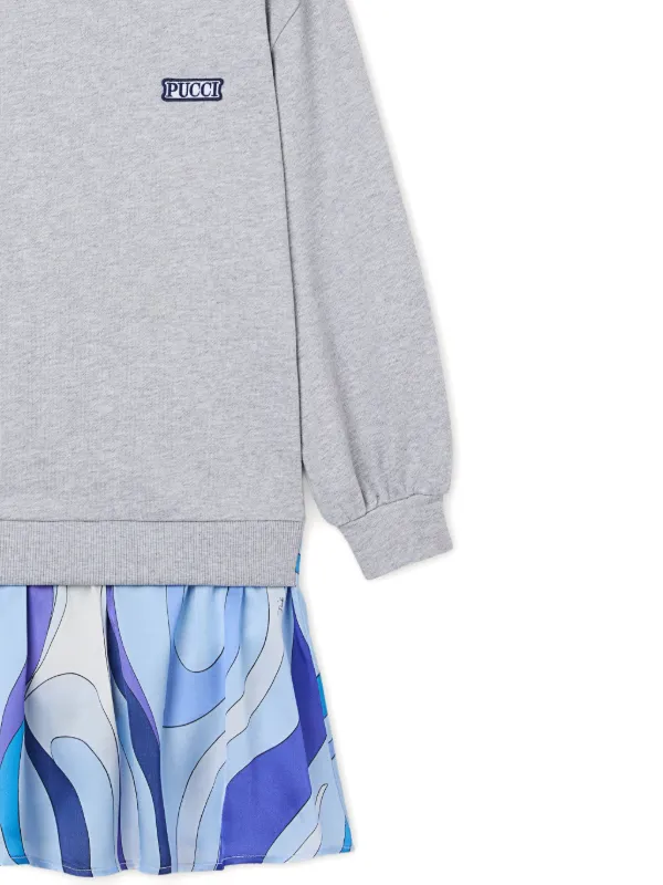 Pucci - Sweatshirt Dress with Printed Skirt - Size: 4Y - Grigio Ch Mel.