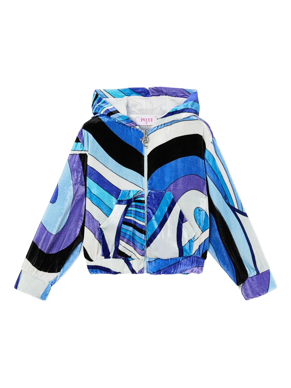 PUCCI Junior Iride-print velvet hoodie - Blu