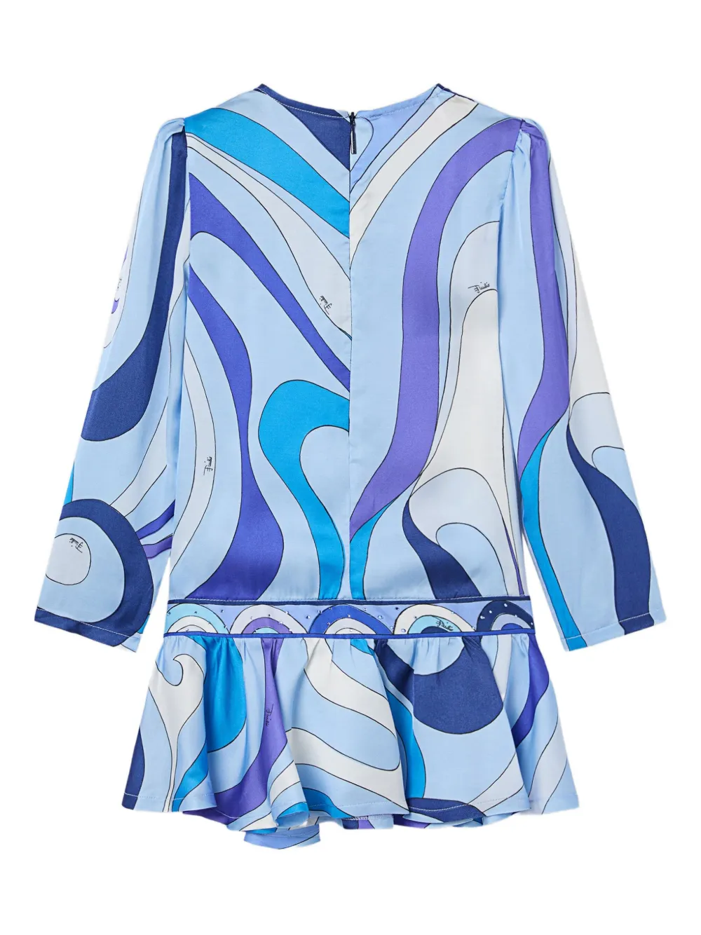Pucci Junior Marmo-print Long-sleeve Dress In Blue