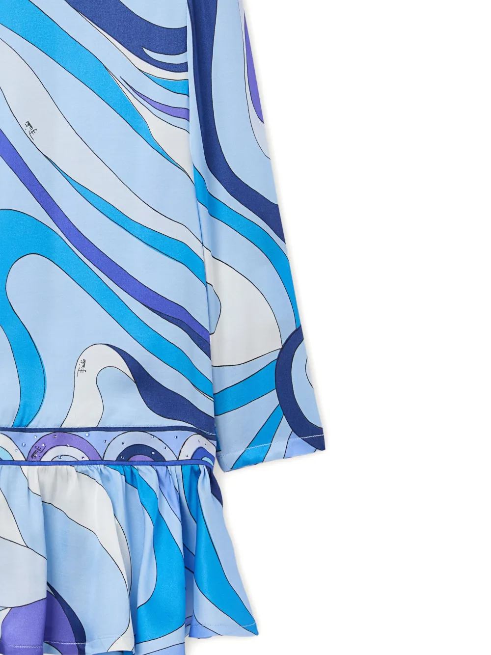 Pucci Junior Marmo-print Long-sleeve Dress In Blue