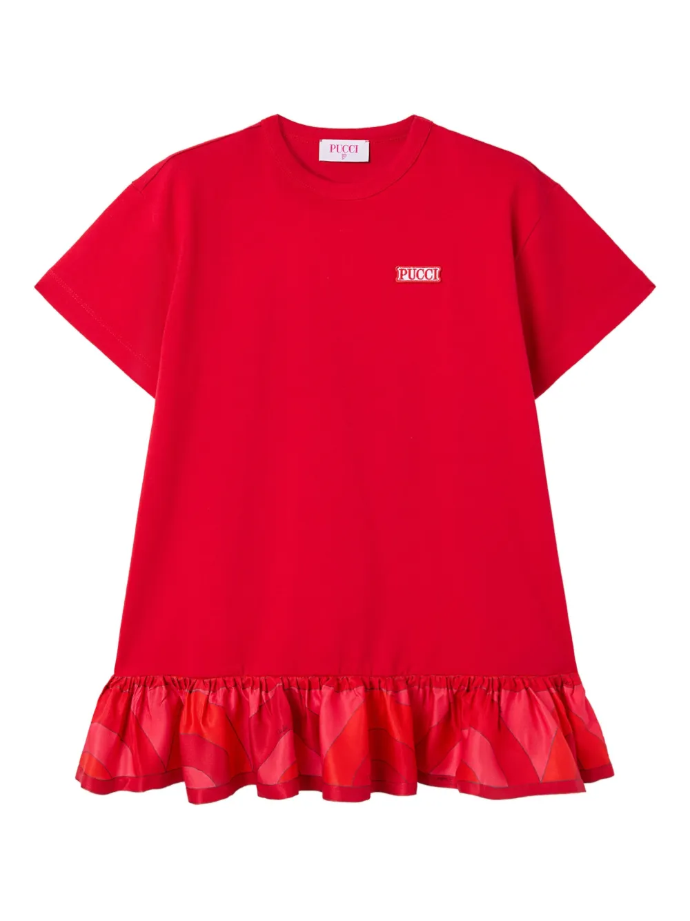 Pucci Junior Printed-flounce Short-sleeves Dress In Red