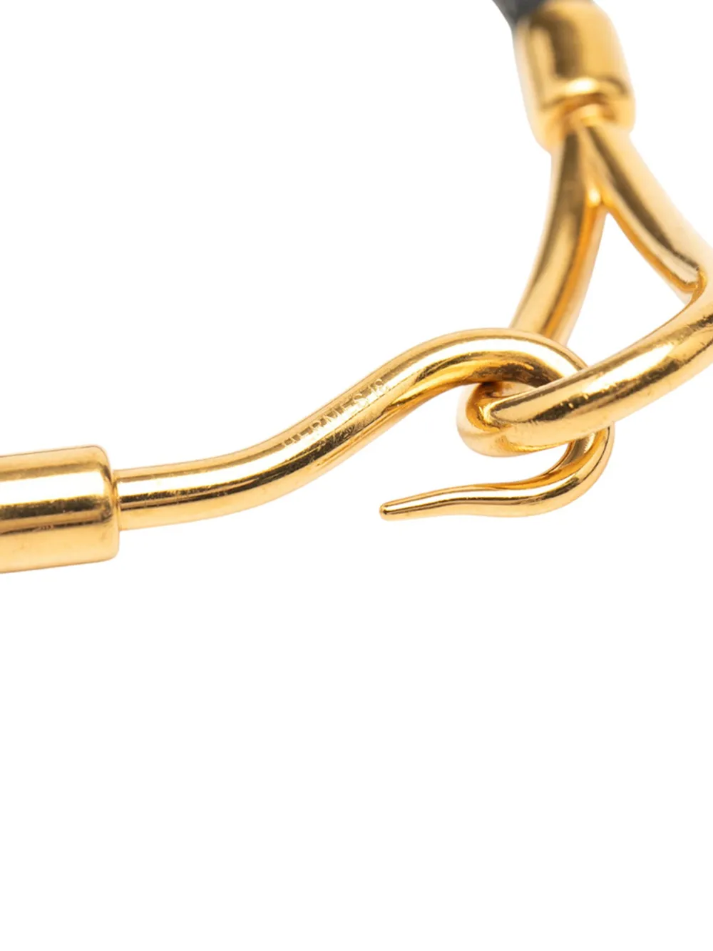 Pre-owned Hermes 2000-2025 Gold Plated And Braided Leather Jumbo Hook Bracelet Costume Bracelet In Black