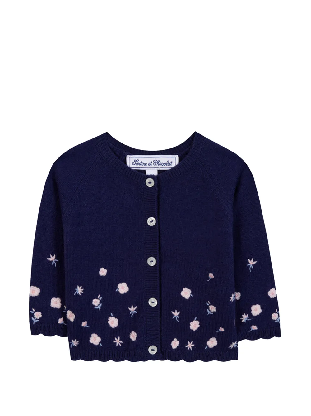 Tartine Et Chocolat floral-embellished scalloped cardigan - Blu