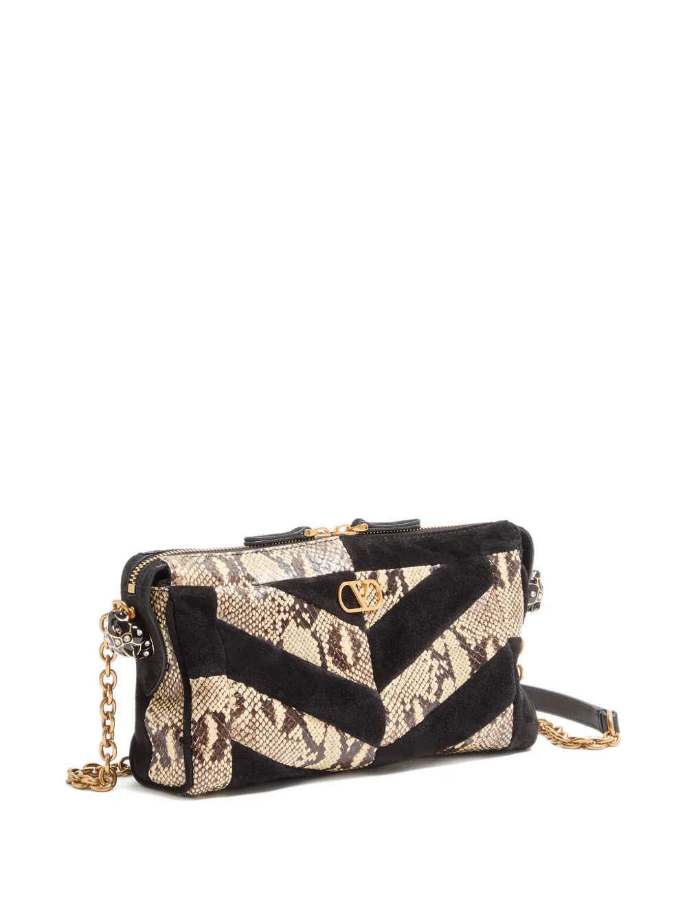 Valentino Small Panthea Chevron-pattern Crossbody Bag In Black