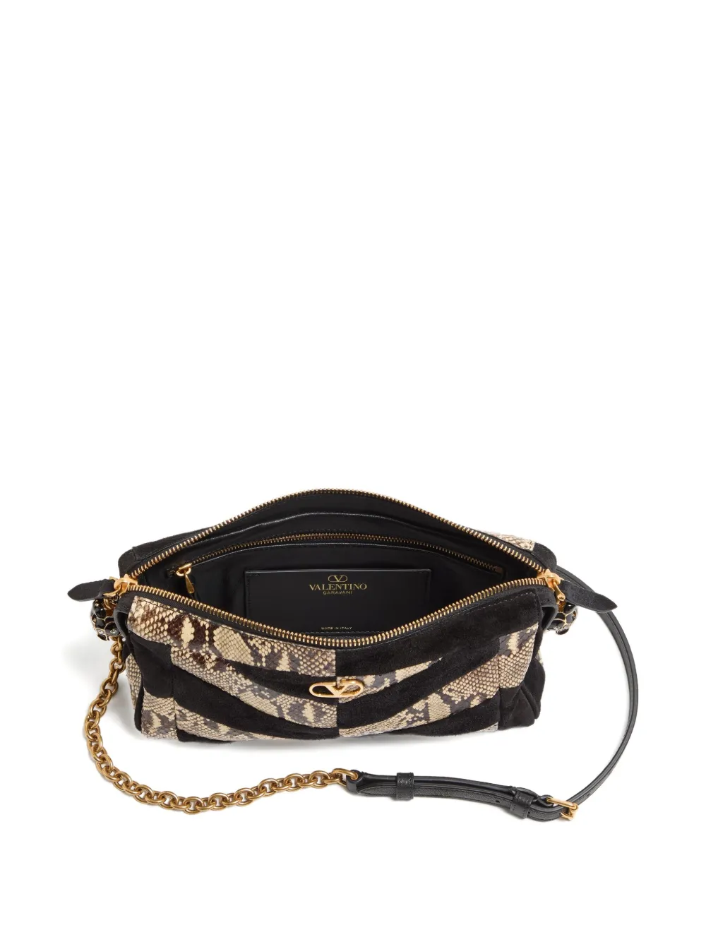 Valentino Small Panthea Chevron-pattern Crossbody Bag In Black