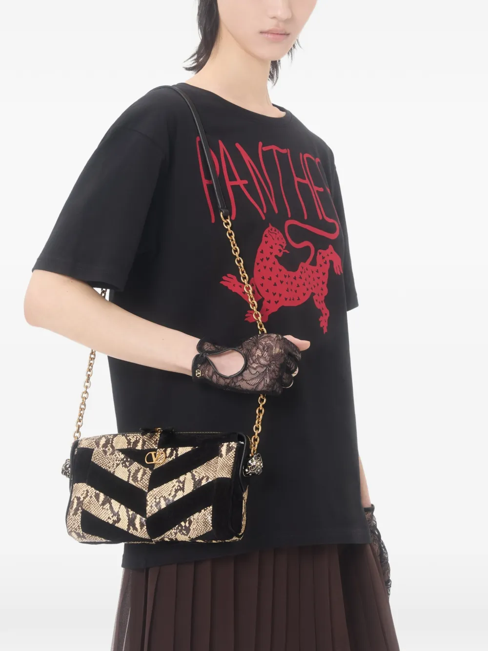 Valentino Garavani Kleine Panthea schoudertas met slangen-effect Zwart