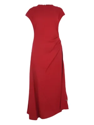knee length dresses for ladies Amaia Cascading Ruffle Midi Dress - Terracotta Floral Print Silk Flutter  Sleeve Dress