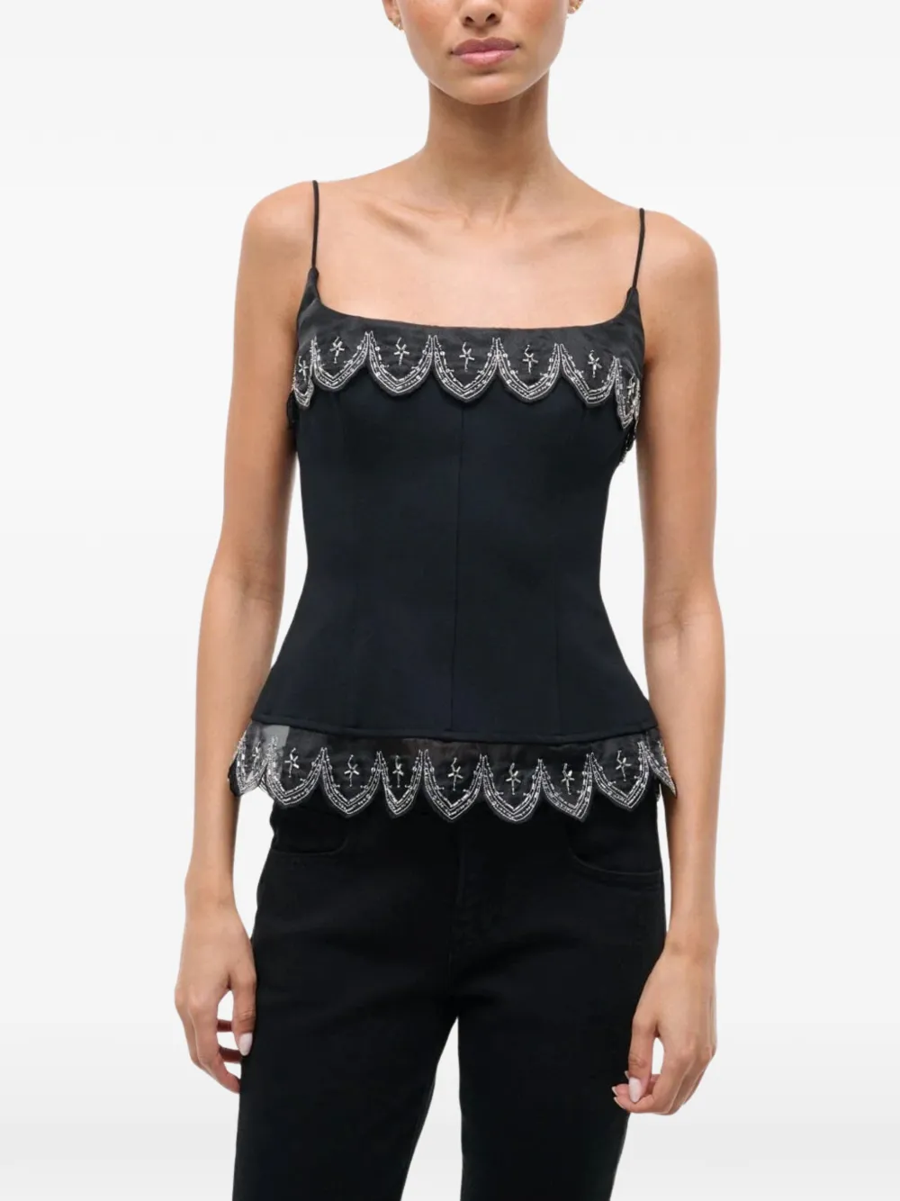 Staud Colette Scalloped Top In Black