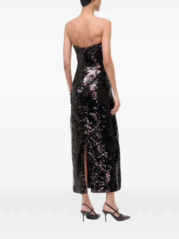 staud sequin dress STAUD, Fifi in Espresso Black, Size 6 beaded mini style Staud Eton Mini Dress Clear