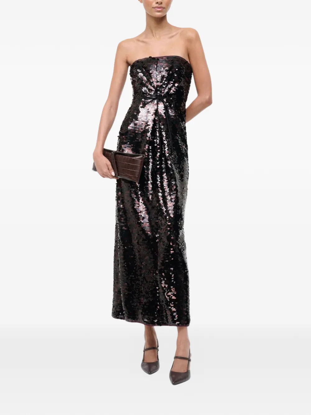 STAUD Cece sequin-embellishment midi dress - Zwart