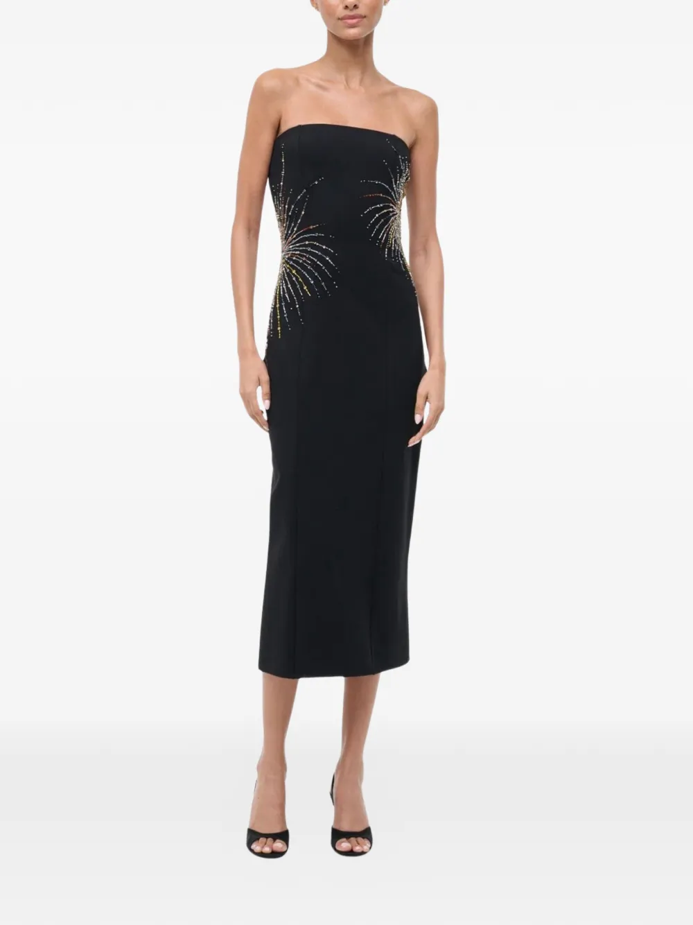 STAUD Britney embellished-detail midi dress - Zwart