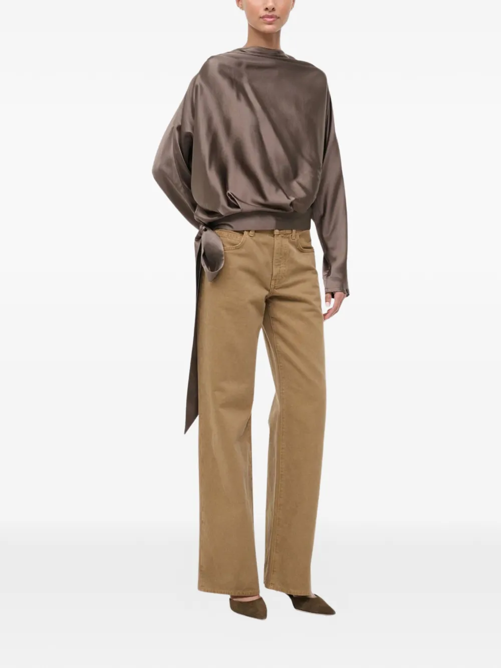 Staud Phoebe Dolman Sleeve Silk Top In Brown