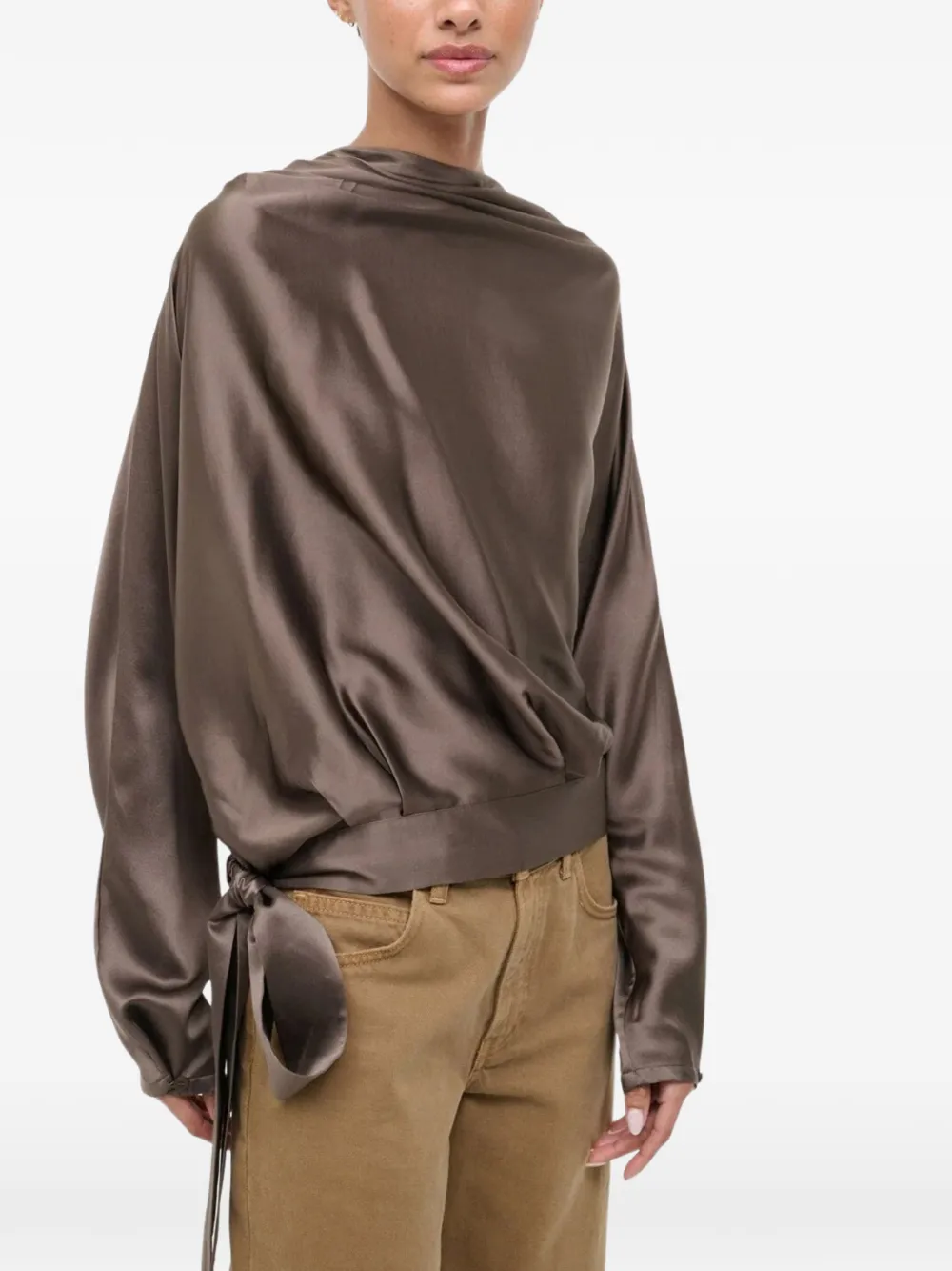 Staud Phoebe Dolman Sleeve Silk Top In Brown