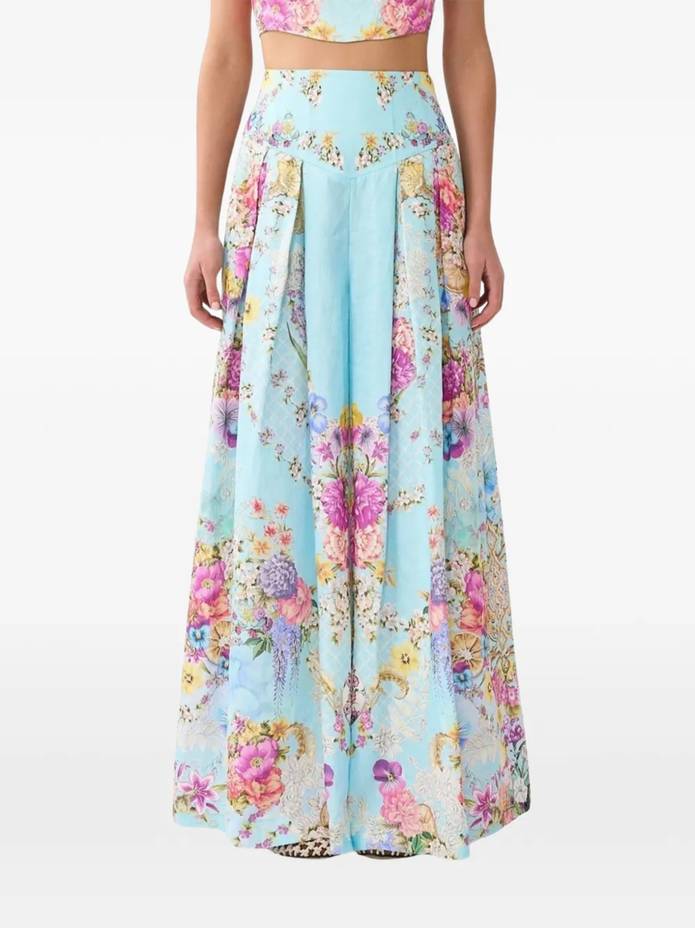Camilla floral-print corset-waist trousers