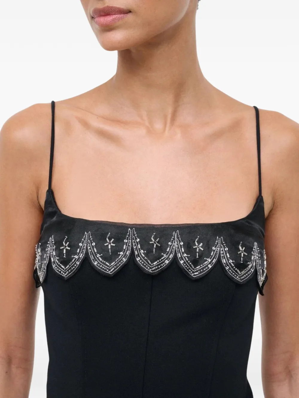 Staud Colette Beaded-trim Mini Dress In Black